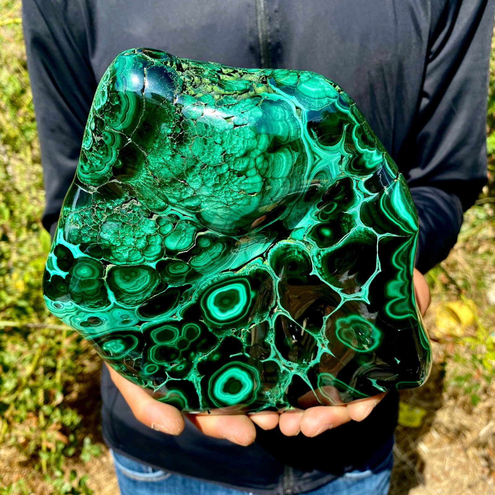 6LB  Natural Polished Malachite Freeform Specimen Banded Green Mineral Home Deco