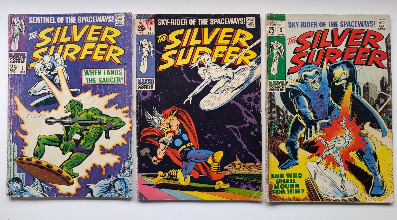 Silver Surfer 4 , 2 & 5 Lot Huge Key Thor Cover 1968 - 1969 Silver Age Marvel