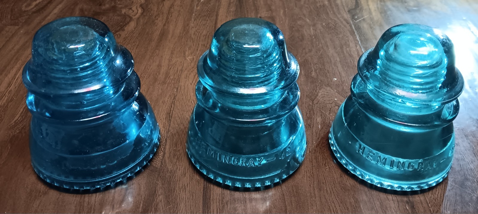 Lot 3 Vintage Hemingray 42 Aqua Light Blue Glass Telegraph Electical Insulator