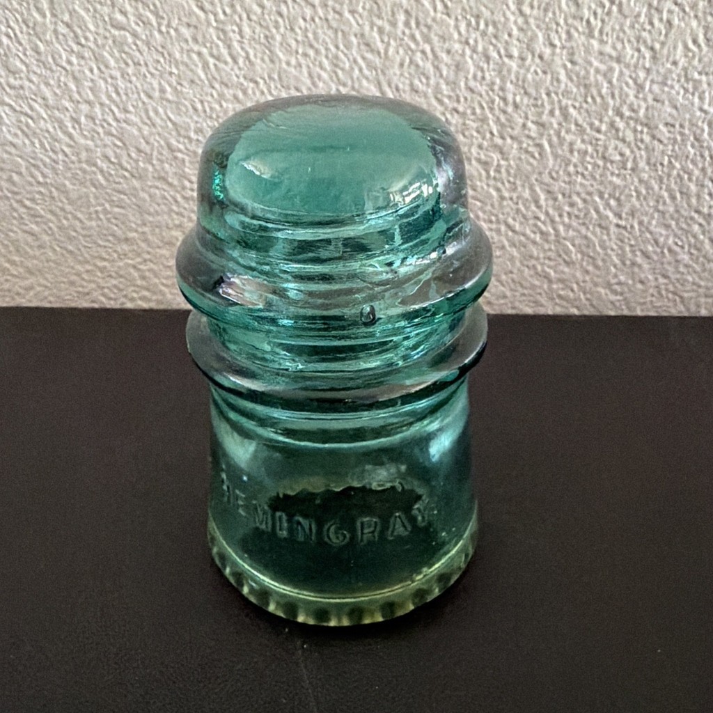 Vintage Hemingray No 12 Aqua Blue Glass Insulator Patent May 2 1893 - Used/GC