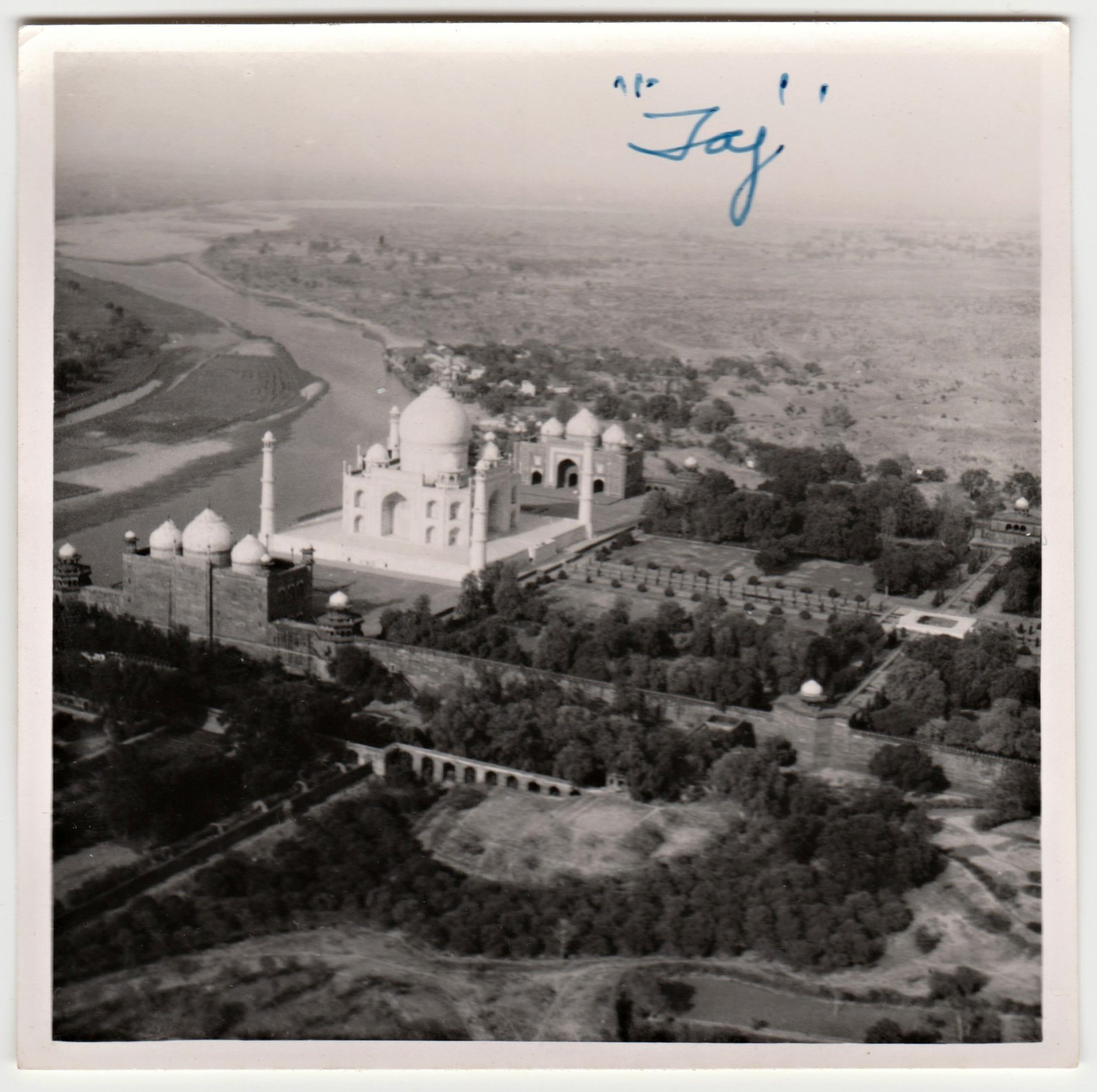 Vintage Taj Mahal India Photo Agra Yamuna River Aerial View c1950s