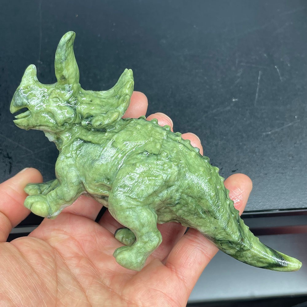 Large Hand-Carved Serpentine Dinosaur Statue Crystal Triceratops Totem of Power Large Hand-Carved Serpentine Dinosaur Statue Crystal Triceratops Totem of Power
