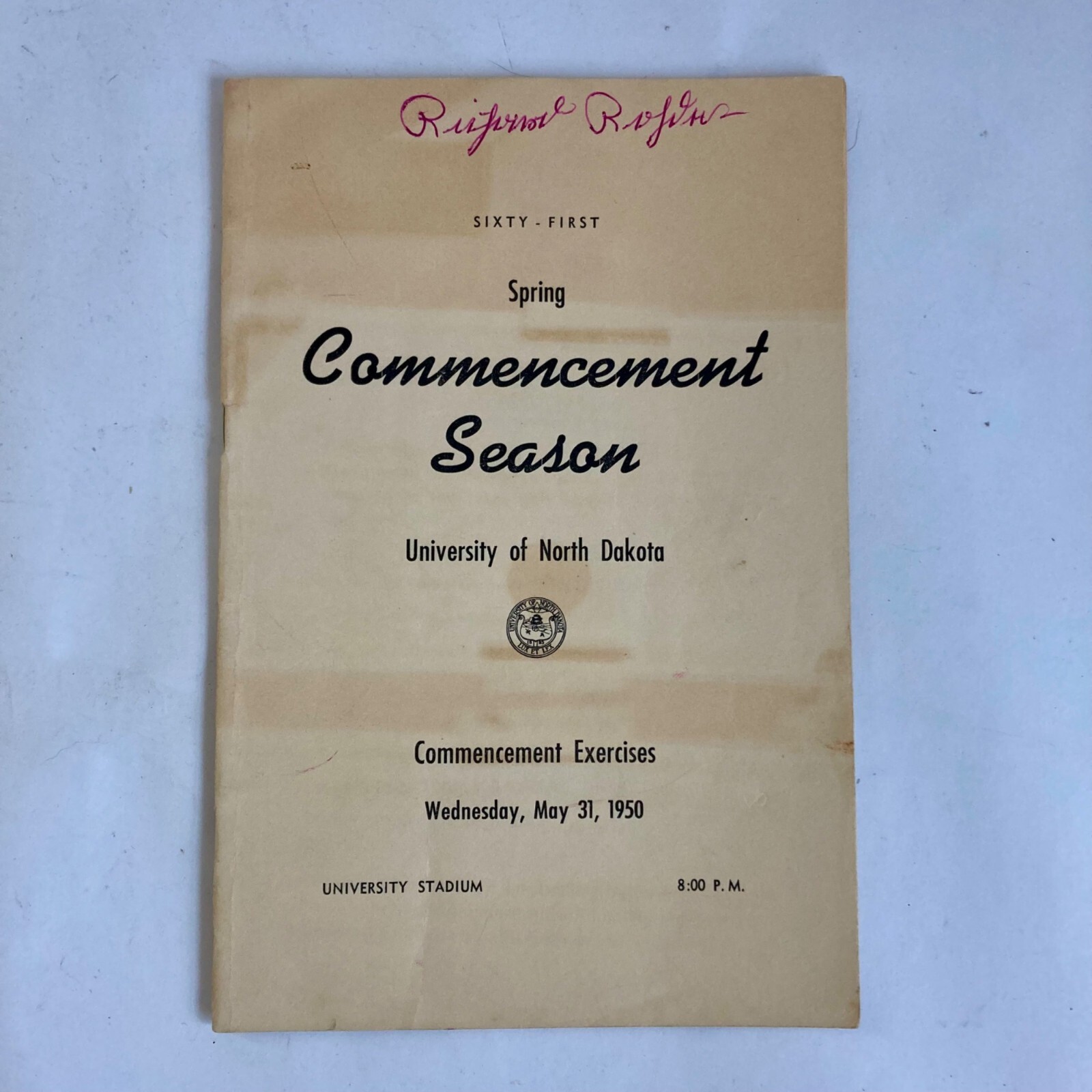 Vintage 1950 University of North Dakota Spring Commencement Program Book UND