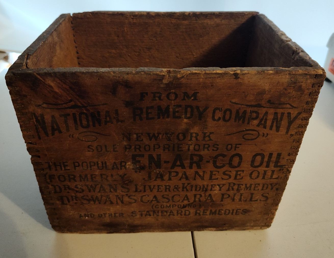 Rare Antique Wooden Dovetailed National Remedy Company Medicine Shipping Box Rare Antique Wooden Dovetailed National Remedy Company Medicine Shipping Box