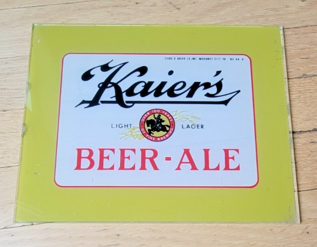 VINTAGE Kaier’s Beer Ale Plastic Sign Mahanoy City PA