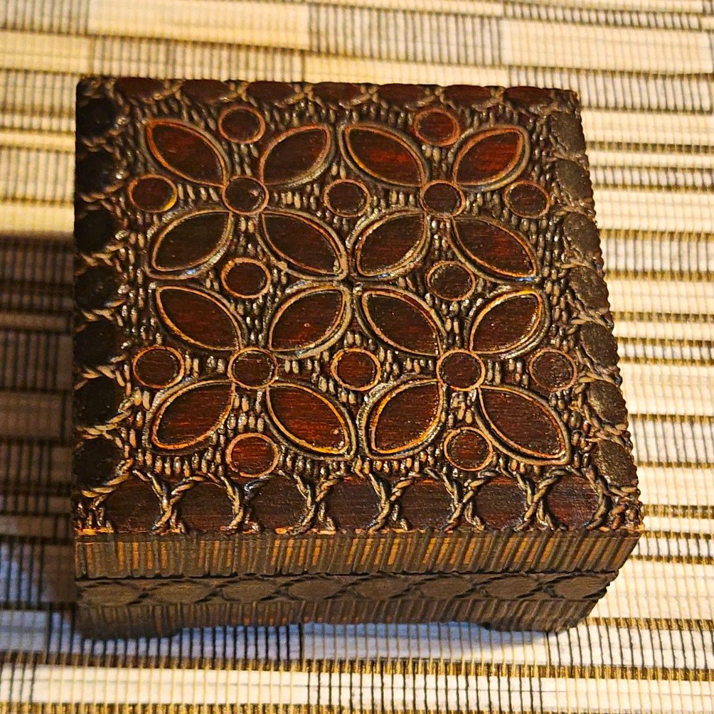 Vintage Polish Folk Art Carved Wood Trinket Box Cepelia Mid-Century Poland