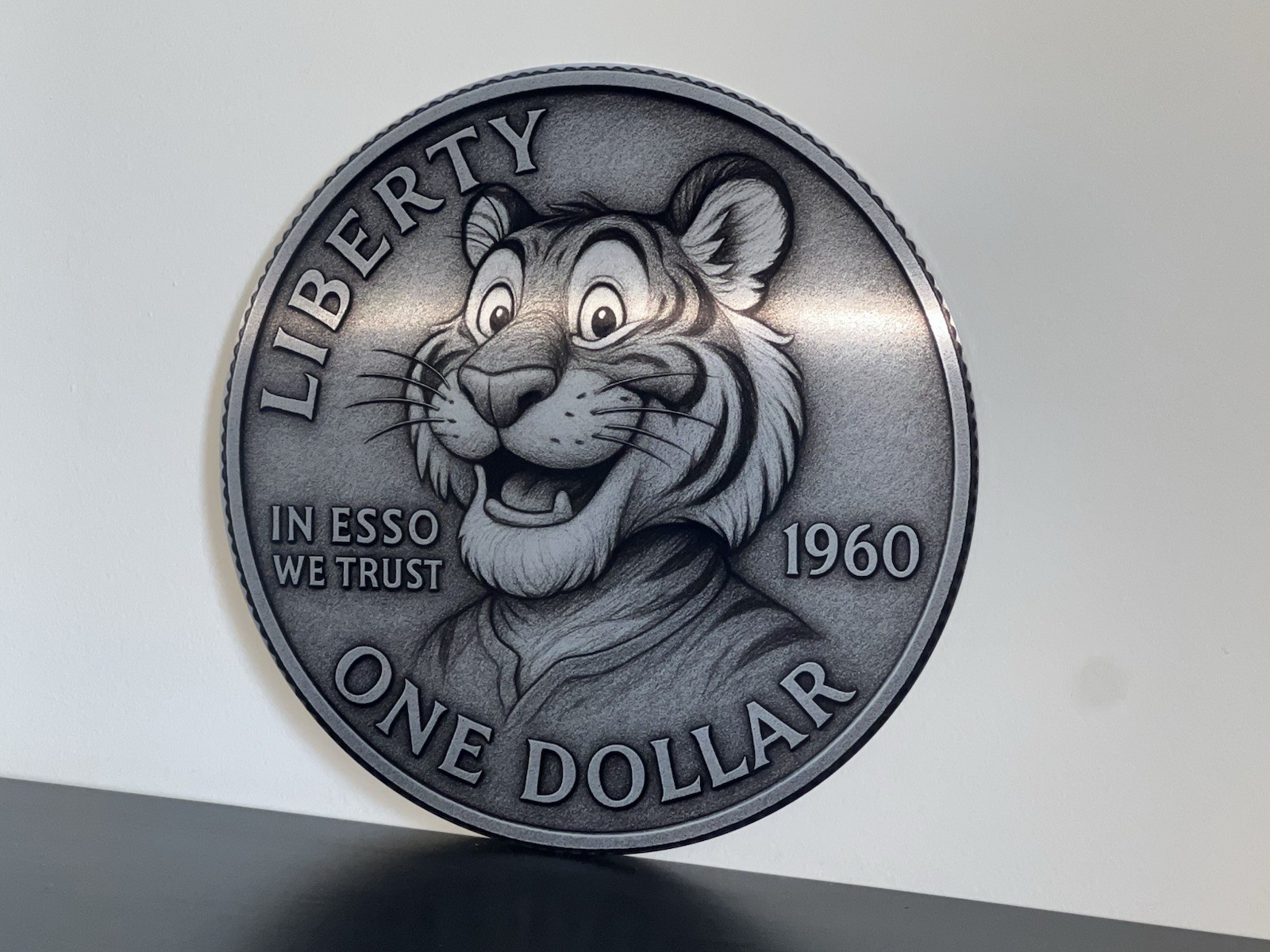 Wow Silver Dollar With Esso Put Tiger In The Tank Sign Brushed Aluminum Sign Wow Silver Dollar With Esso Put Tiger In The Tank Sign Brushed Aluminum Sign