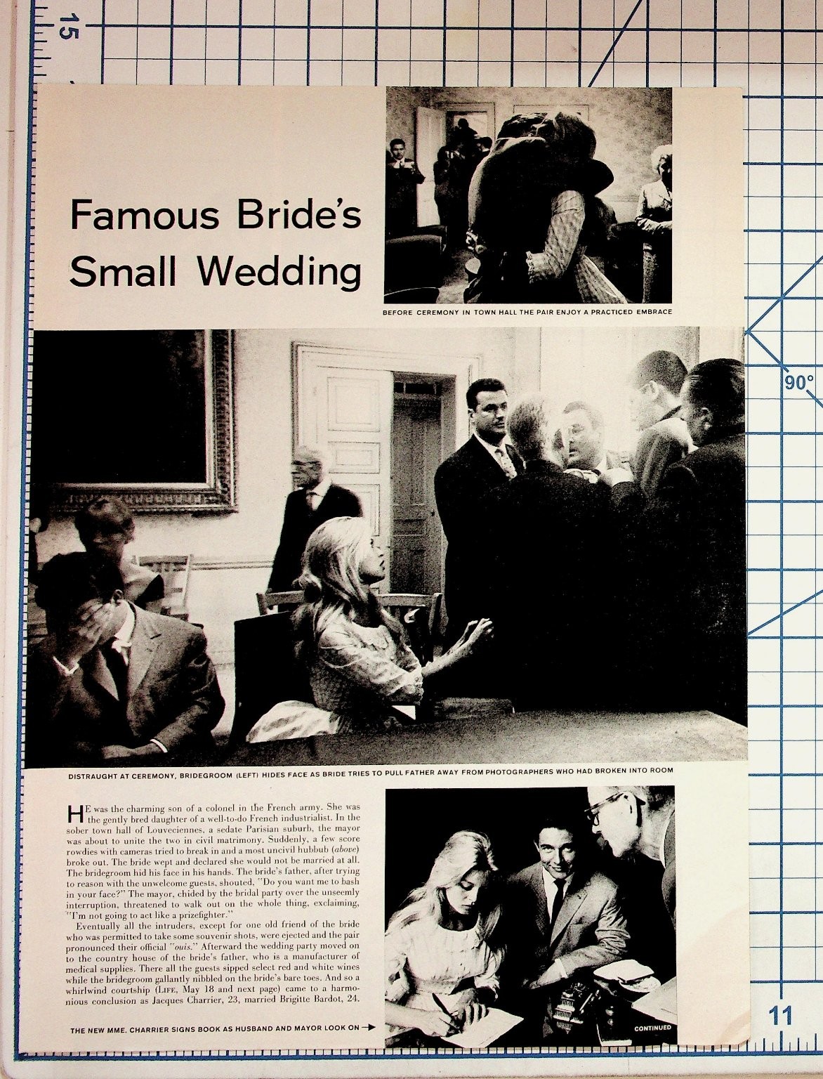 Brigitte Bardot Jacques Charrier Wedding Magazine Article 1959 Vintage Ephemera Brigitte Bardot Jacques Charrier Wedding Magazine Article 1959 Vintage Ephemera