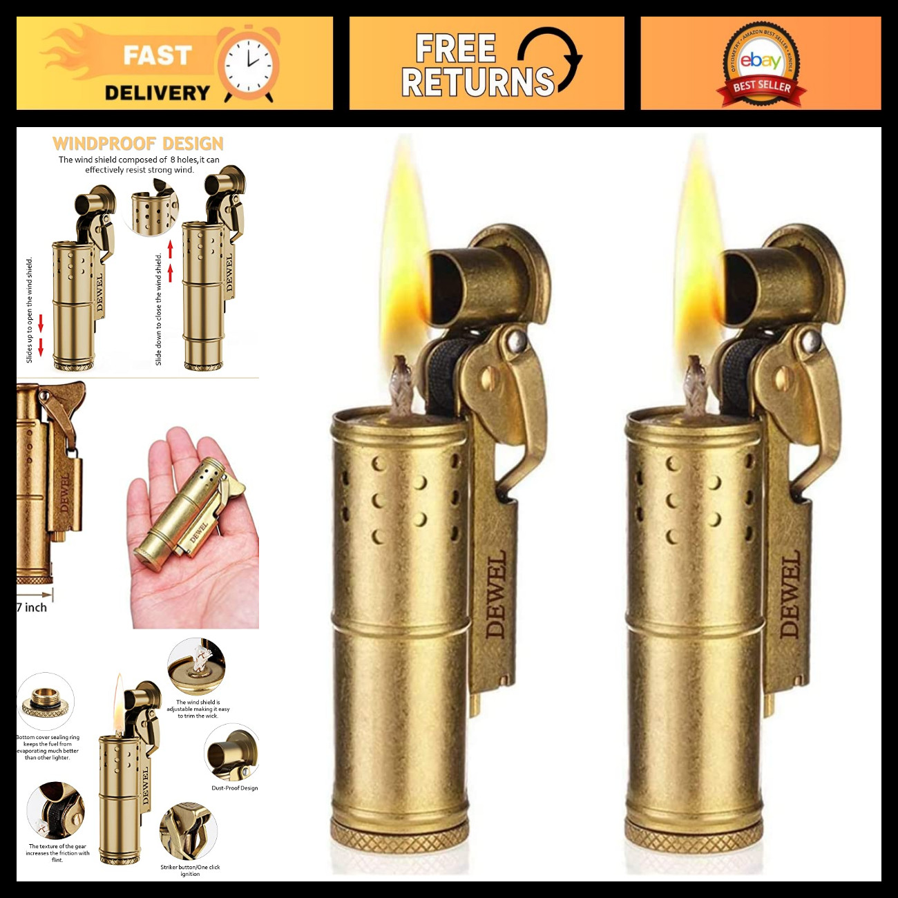 2 Pack Vintage Trench Lighter Set - Cool Copper Wheel, Windproof, Reusable, Uniq 2 Pack Vintage Trench Lighter Set - Cool Copper Wheel, Windproof, Reusable, Uniq