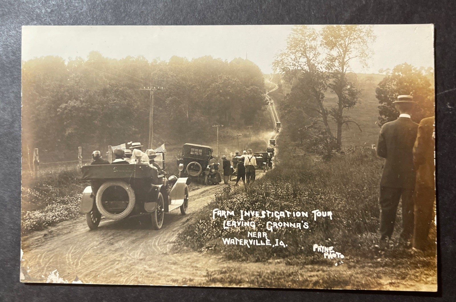 Farm Investigation Tour Leaving Gronna\'s near Waterville IA Iowa RPPC AZO