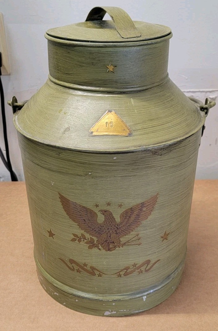 Vintage No. 15 Cream Milk Can Painted Green With Eagle Rustic Farmhouse Decor 