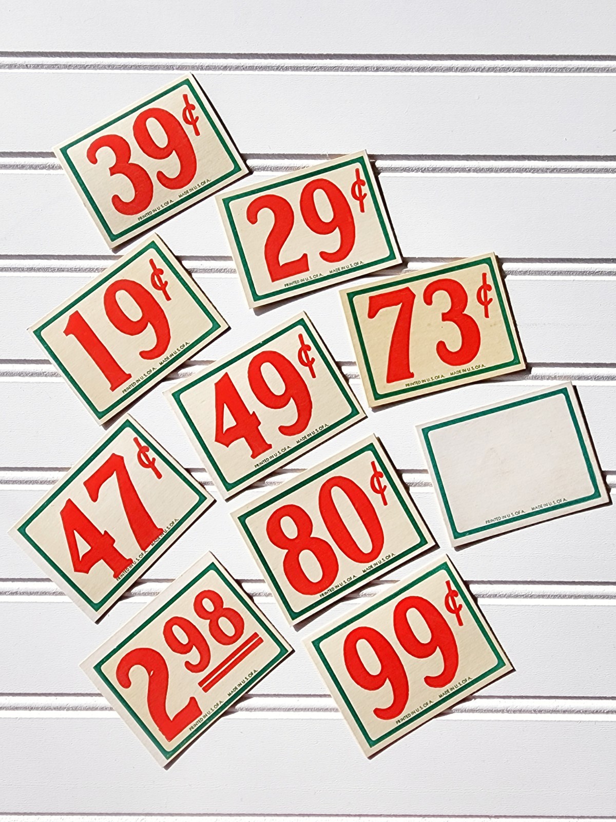 Set of 10 Vintage Country Store Red & Green Price Tags 1930s Made Printed In USA Set of 10 Vintage Country Store Red & Green Price Tags 1930s Made Printed In USA