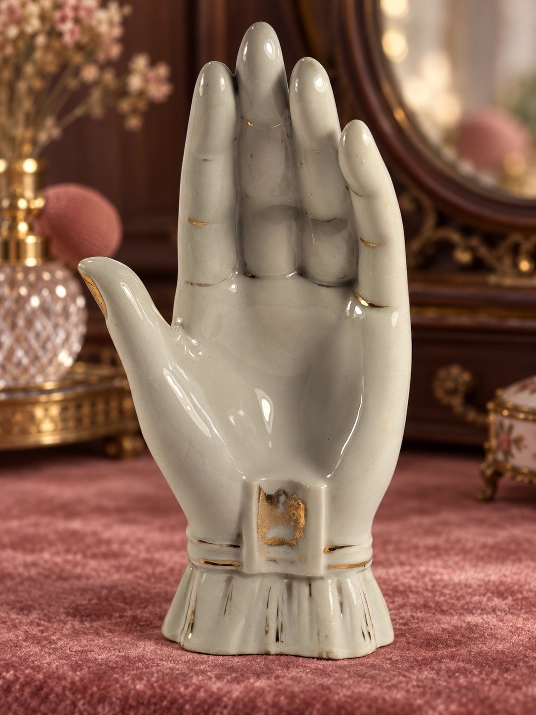 VINTAGE HAND PAINTED JAPAN PORCELAIN LADY HAND ASHTRAY MID CENTURY TOBACCIANA