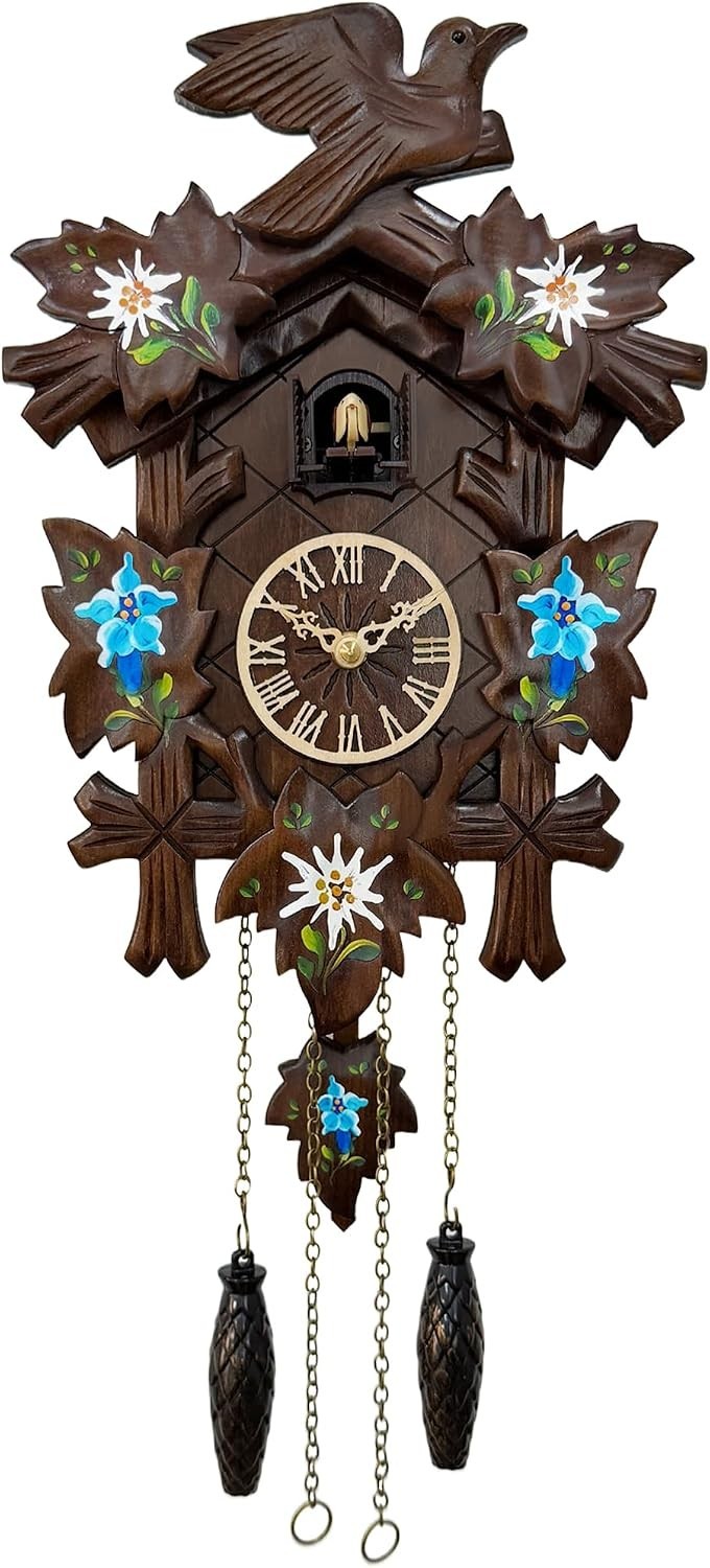 Black Forest Edelweiss Cuckoo Clock Handcrafted Quartz with 12 Melodies Sensor Black Forest Edelweiss Cuckoo Clock Handcrafted Quartz with 12 Melodies Sensor