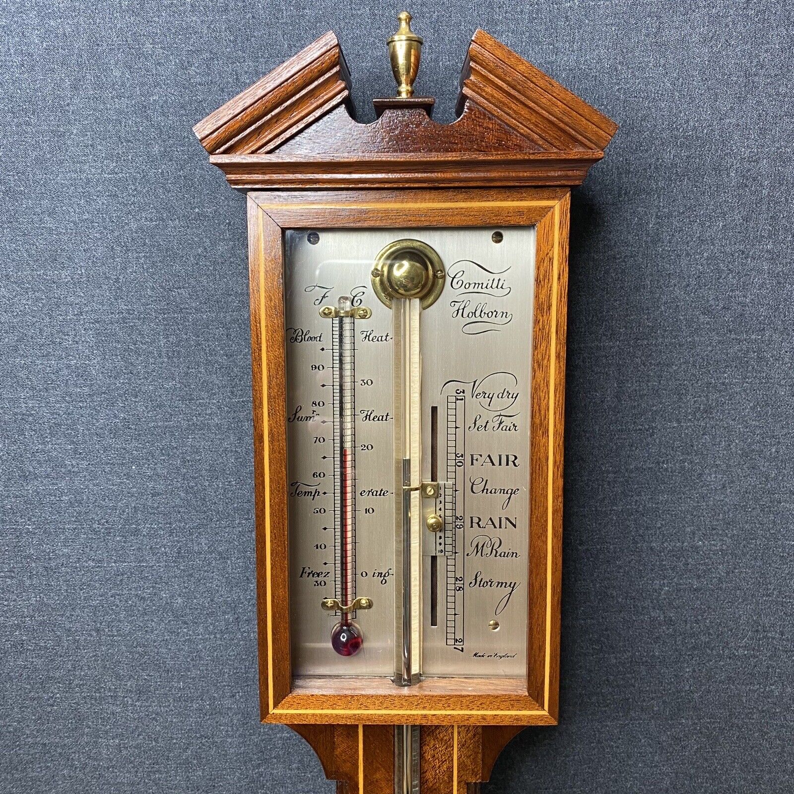 Vintage Comitti Holbron Barometer Yard Stick Mahogany Case Rare - WORKS