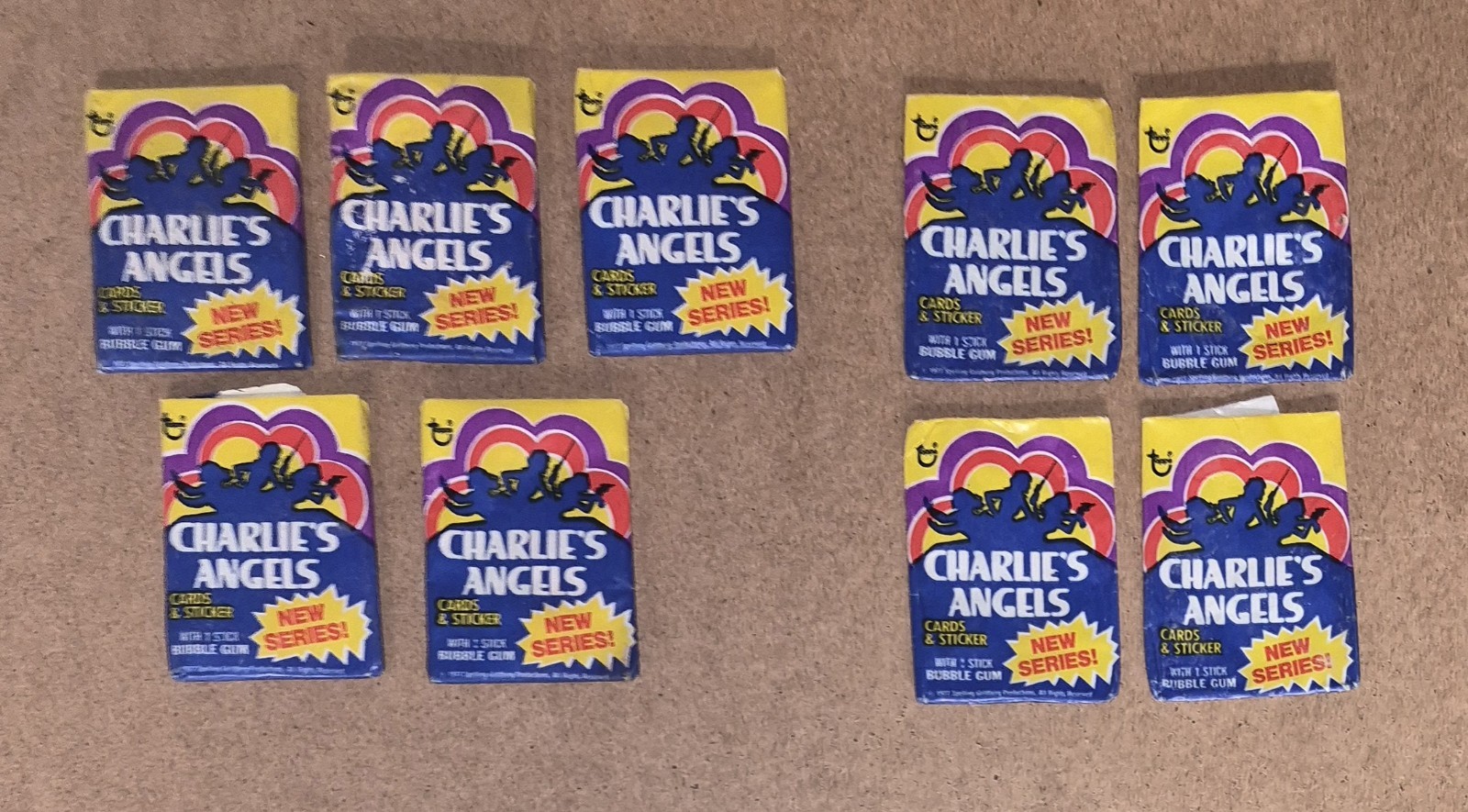 1977 Topps Charlie\'s Angels Series 2 Wax 5 Pack Lot & 4 EMPTY Wrappers NO Cards 1977 Topps Charlie\'s Angels Series 2 Wax 5 Pack Lot & 4 EMPTY Wrappers NO Cards