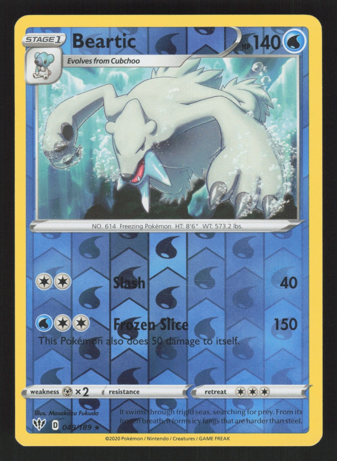 English LP Beartic 049/189 SWSH03 Reverse Holofoil Pokemon SWSH03: Darkness A...