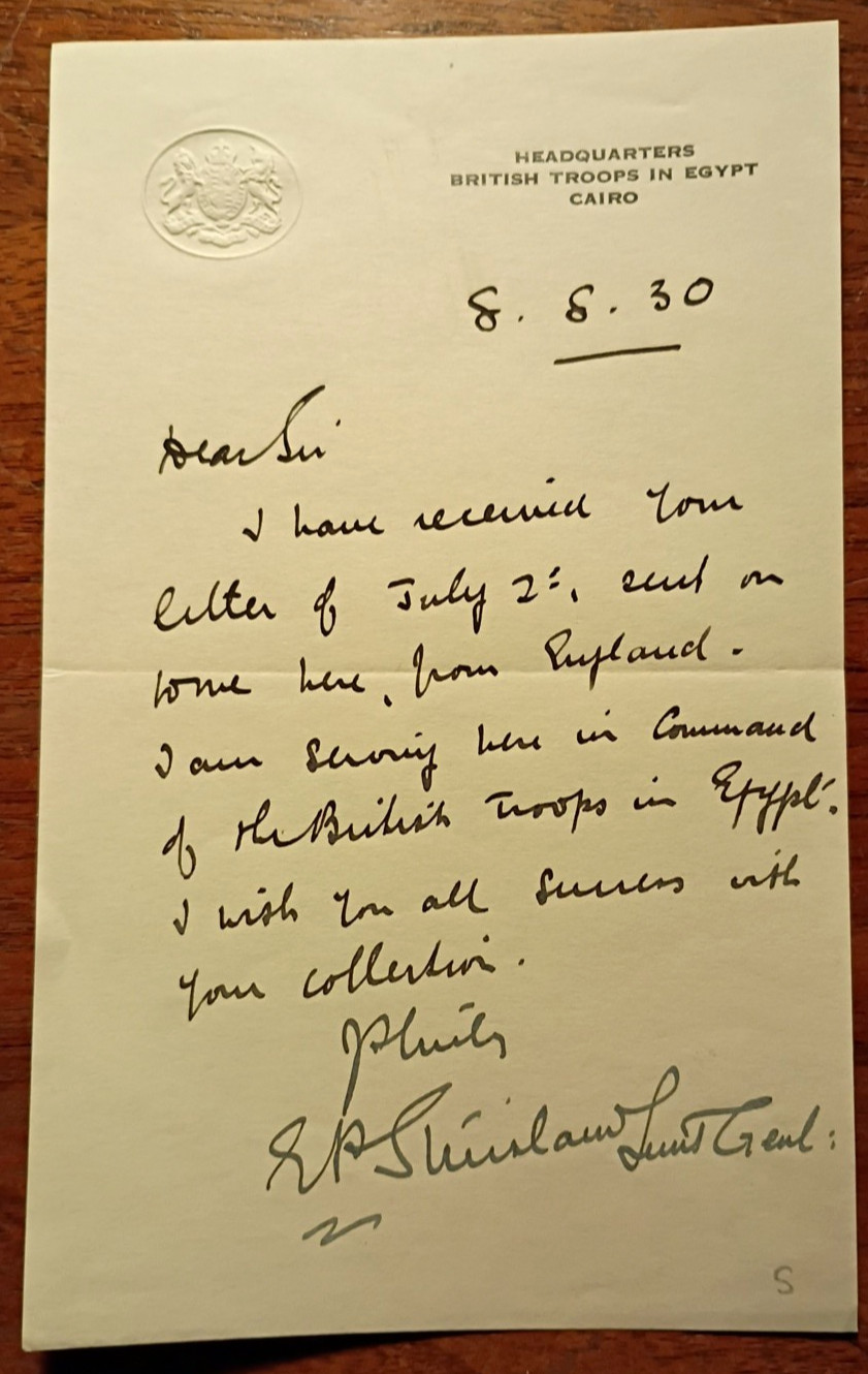 Lt-Gen Sir E. P. Strickland (1869-1951) Signed British Cairo Headquarters Letter