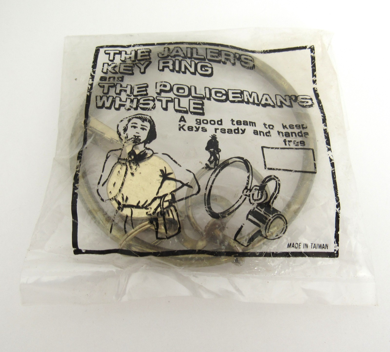 NEW, OLD STOCK VINTAGE THE JAILER'S KEY RING & THE POLICEMAN'S WHISTLE NOVELTY