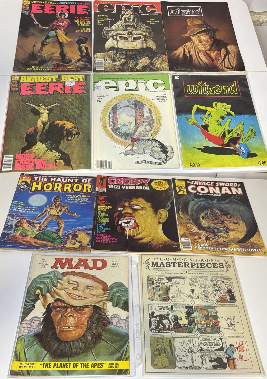 11 Comic Magazine Lot Eerie Creepy Witzend Epic Illustrated Conan MAD Horror