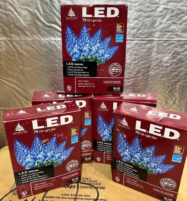 LOT OF 5 BOXES 70-Light Blue C6 LED Christmas Light Set TOTAL 350 LIGHTS