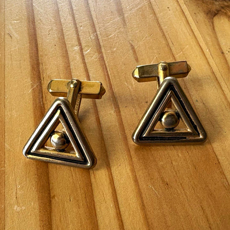 Masonic Freemason Triangle Cufflinks Pair Set Gold Tone