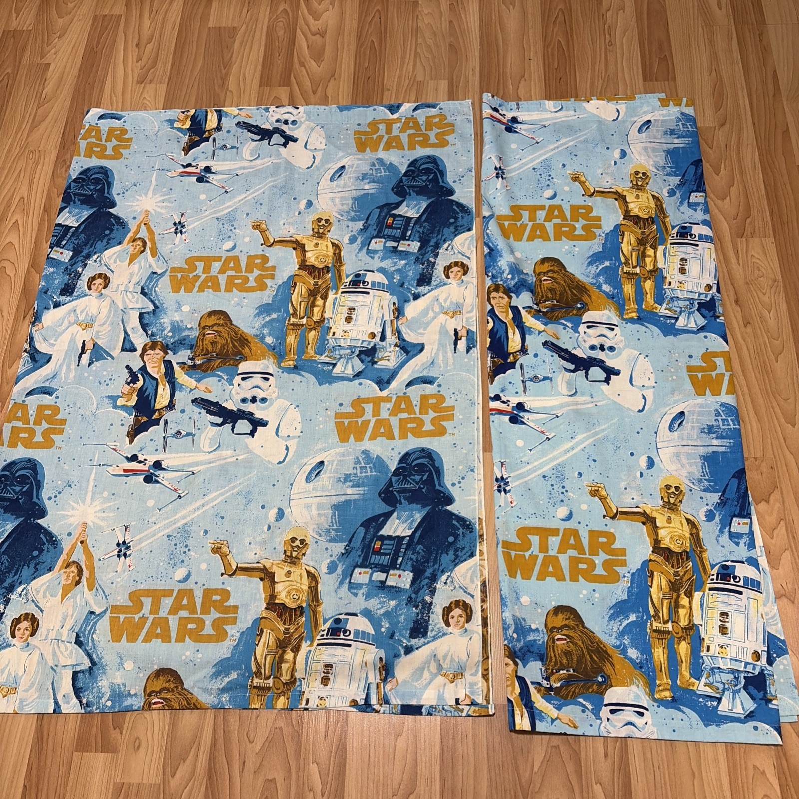Vintage 1970s Star Wars Curtain Panel Fabric Drape Darth Vader Skywalker set (2) Vintage 1970s Star Wars Curtain Panel Fabric Drape Darth Vader Skywalker set (2)