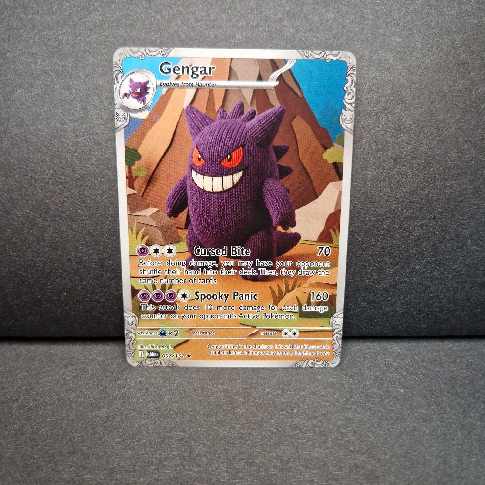 Gengar Pokemon Crochet Style Custom Full Art Card English Knitted Yarn Design