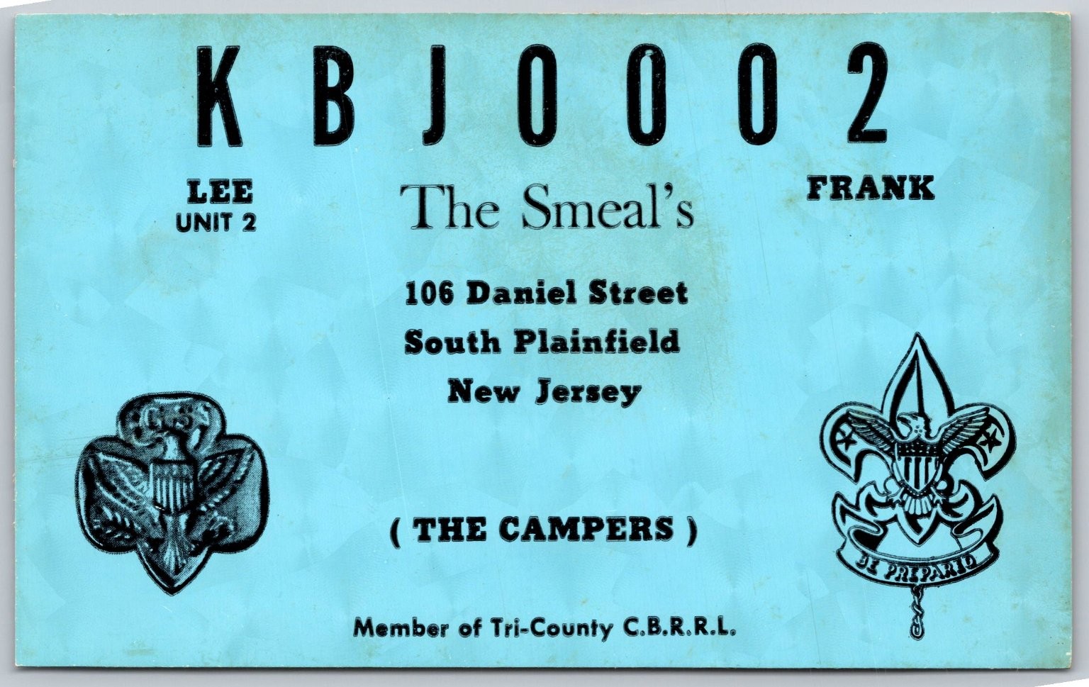 QSL Card The Smeal\'s South Plainfield NJ Boy & Girl Scouts Ham Radio C81