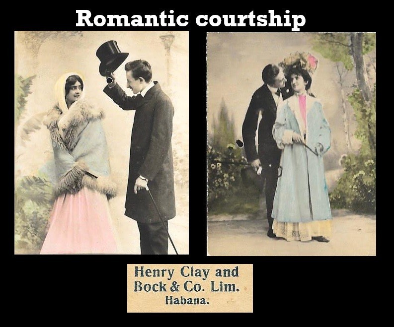 Lot 2 Antique Tobacco Cards —Romantic Courtship— by Henry Clair & Bock, c. 1900s