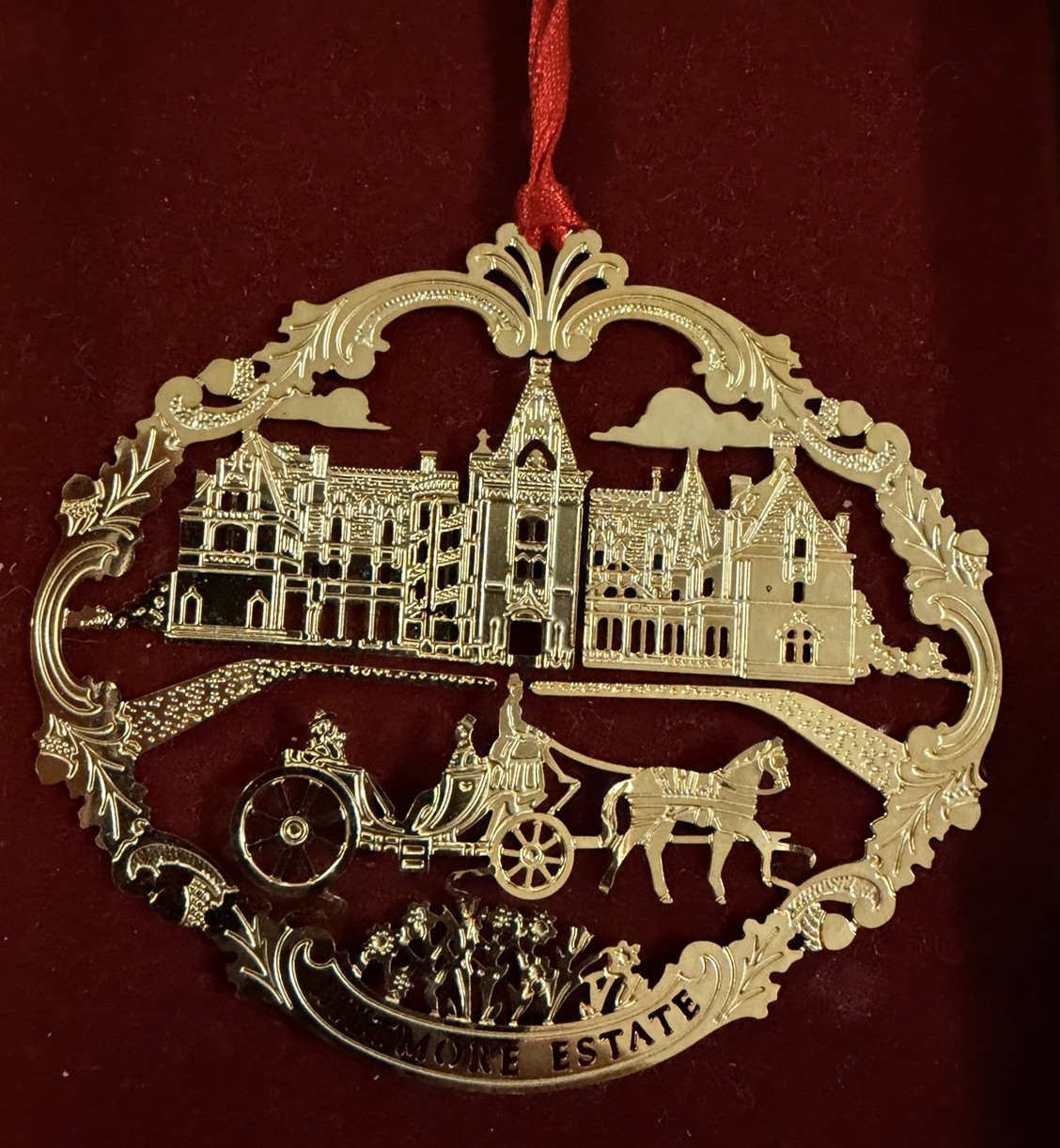 Biltmore Estate Centennial Ornament 1895-1995 24kt Gold Finish Carriage Box Card