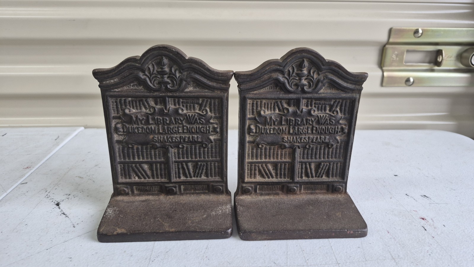 Antique Bradley & Hubbard Bronze Cast Iron Bookends Browning Shakespeare Library Antique Bradley & Hubbard Bronze Cast Iron Bookends Browning Shakespeare Library