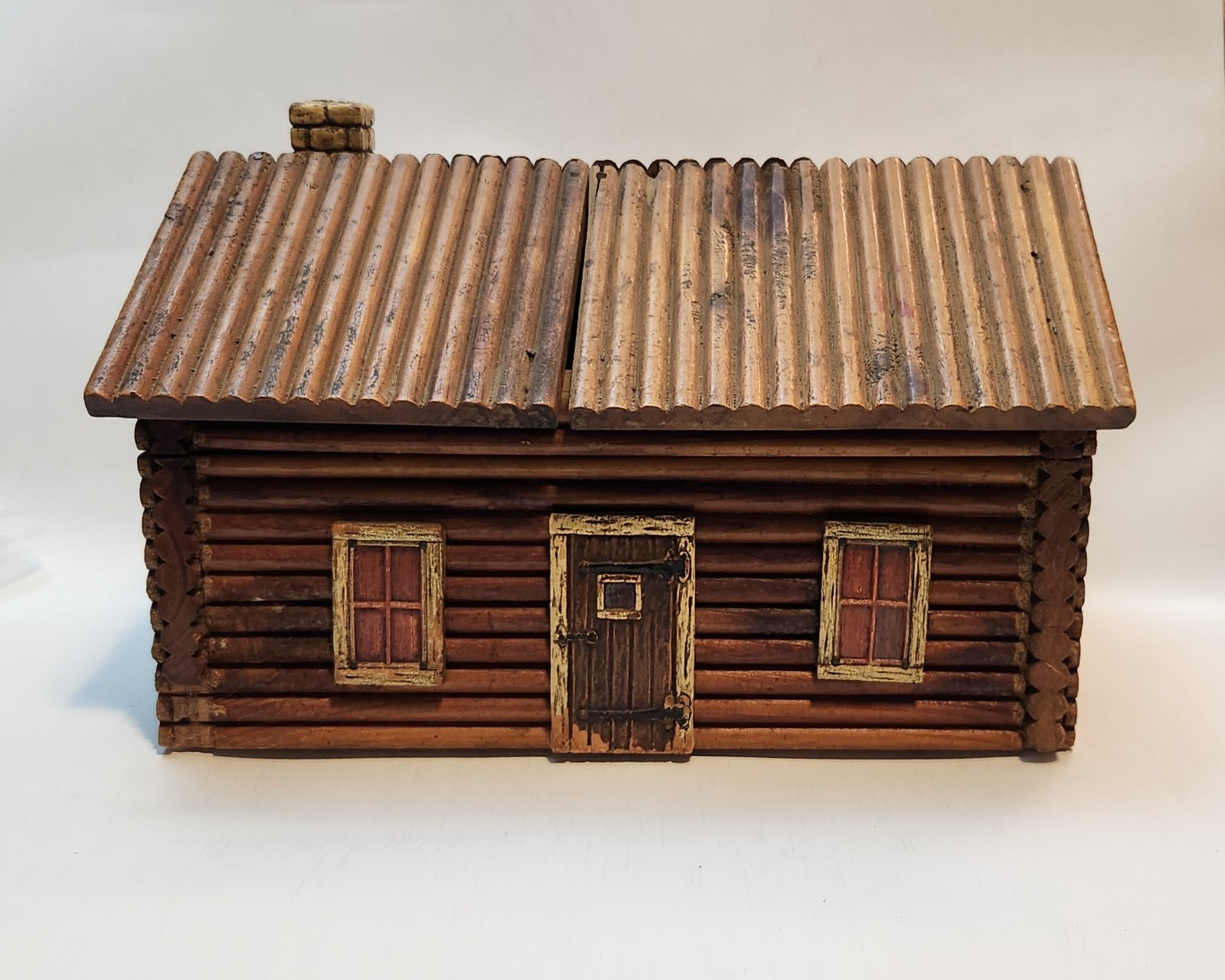 Vintage McGraw Box Company Log Cabin Trinket Box 