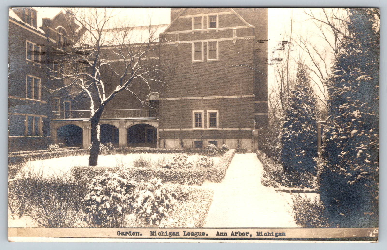 RPPC c1940s Garden Michigan League Ann Arbor Antique Vintage Postcard