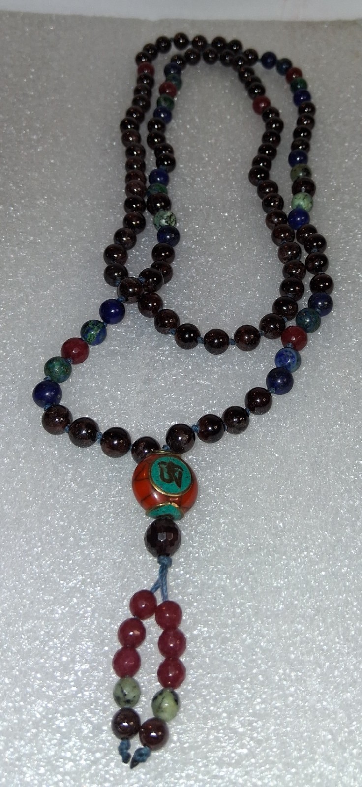 Fire of Love Third Eye Vision Mala Garnet & Azurite Tibetan Om Prayer Bead Fire of Love Third Eye Vision Mala Garnet & Azurite Tibetan Om Prayer Bead