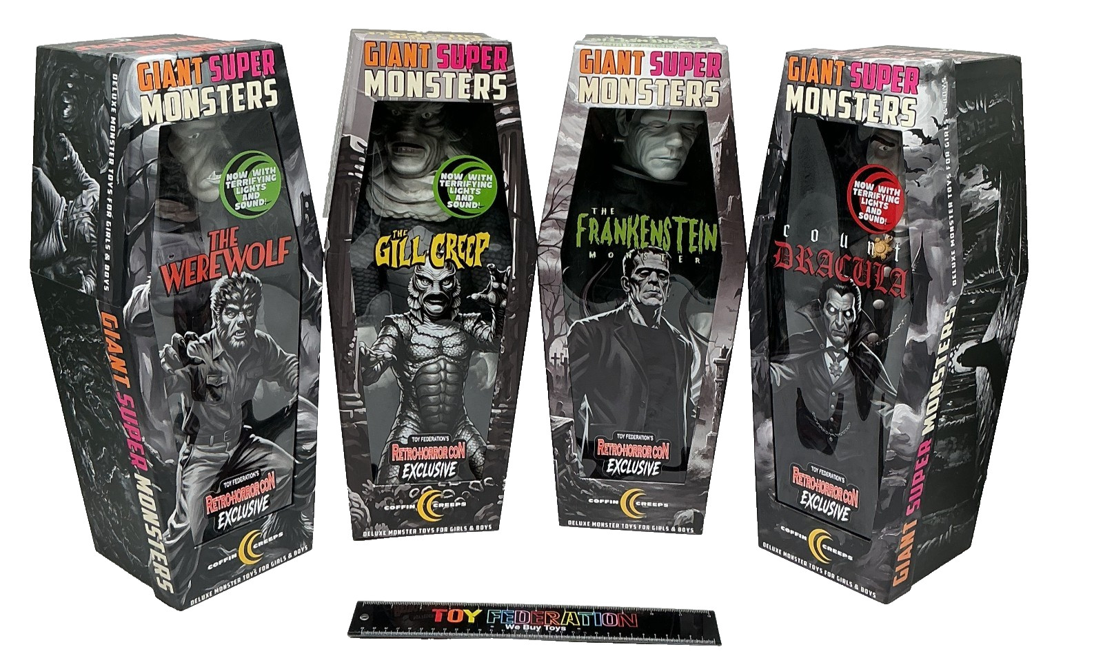 Retro-Horror Con 2026 Exclusive COFFIN CREEPS Giant Super Monsters B&W Set Of 4 Retro-Horror Con 2026 Exclusive COFFIN CREEPS Giant Super Monsters B&W Set Of 4