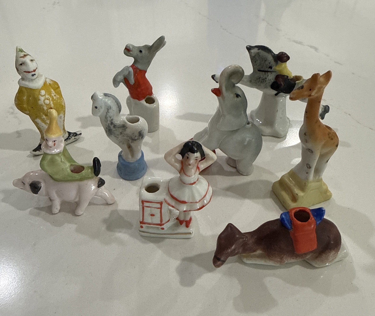 Antique late 1800s bisque porcelain circus cake toppers Candle Holders Germany 8