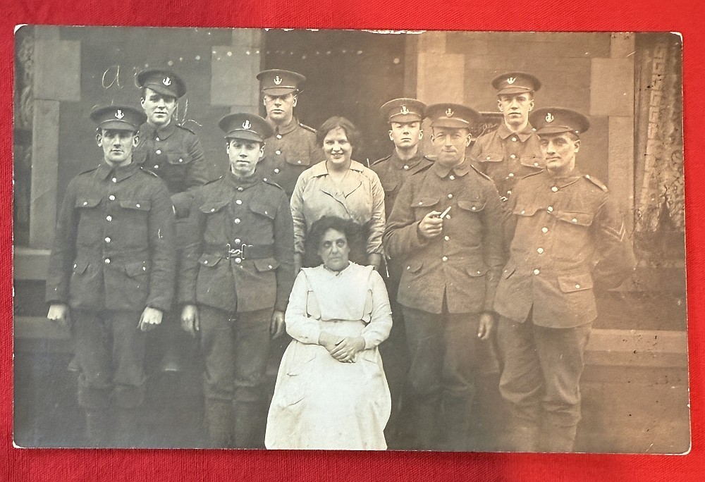 WWI British Army Soldiers from Loyal North Lancashire Regiment w Women RPPC