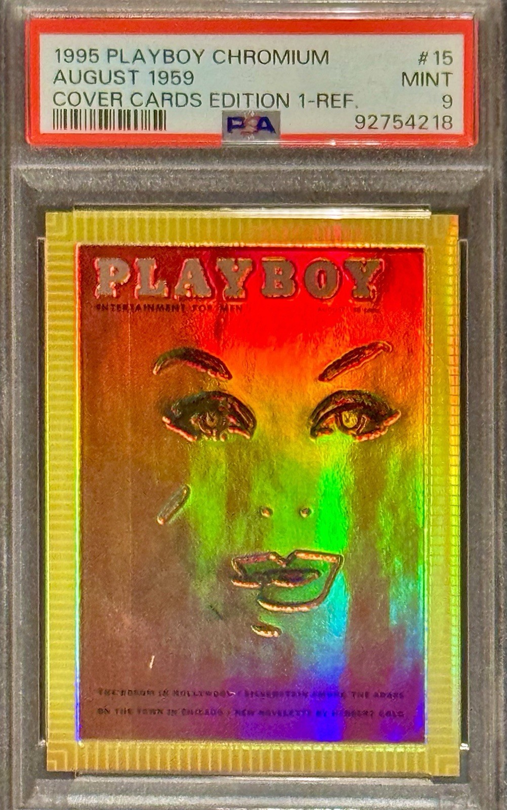 PSA 9 Marilyn Monroe 1995 Playboy Chromium Refractor August 1959 POP 14 (No 10s) PSA 9 Marilyn Monroe 1995 Playboy Chromium Refractor August 1959 POP 14 (No 10s)