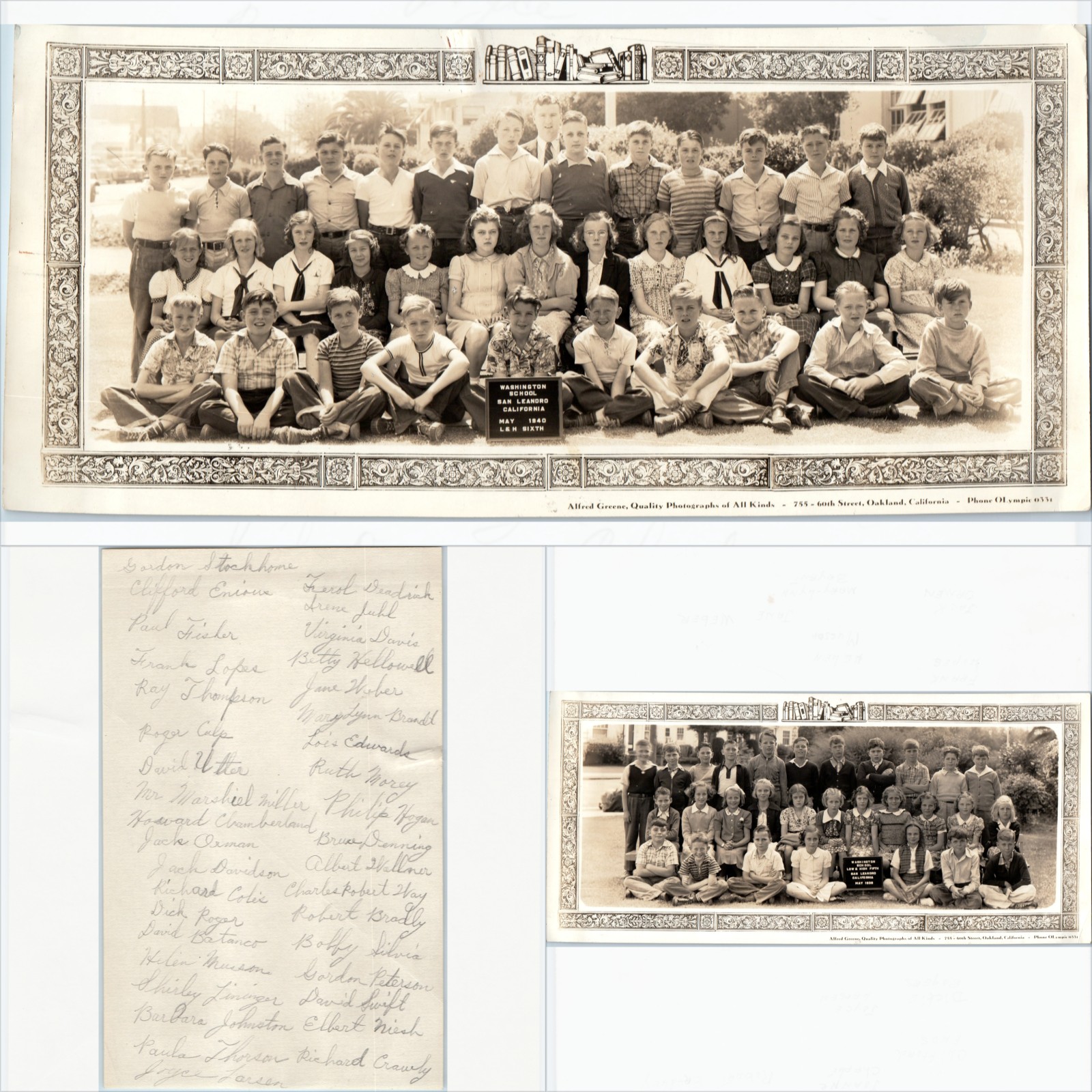 ID\'d x2 LOT 1939 1940 San Leandro, CA Washington School Panoramic Photos Roster ID\'d x2 LOT 1939 1940 San Leandro, CA Washington School Panoramic Photos Roster