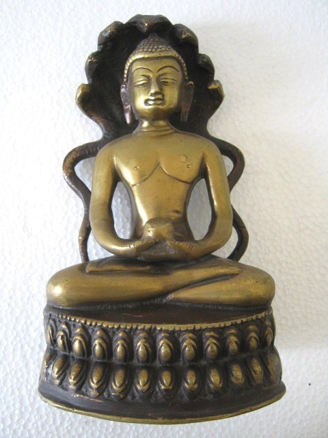 ANTIQUE OLD BRASS BRONZE PARSHWANATH JAIN STATUE / DEITY