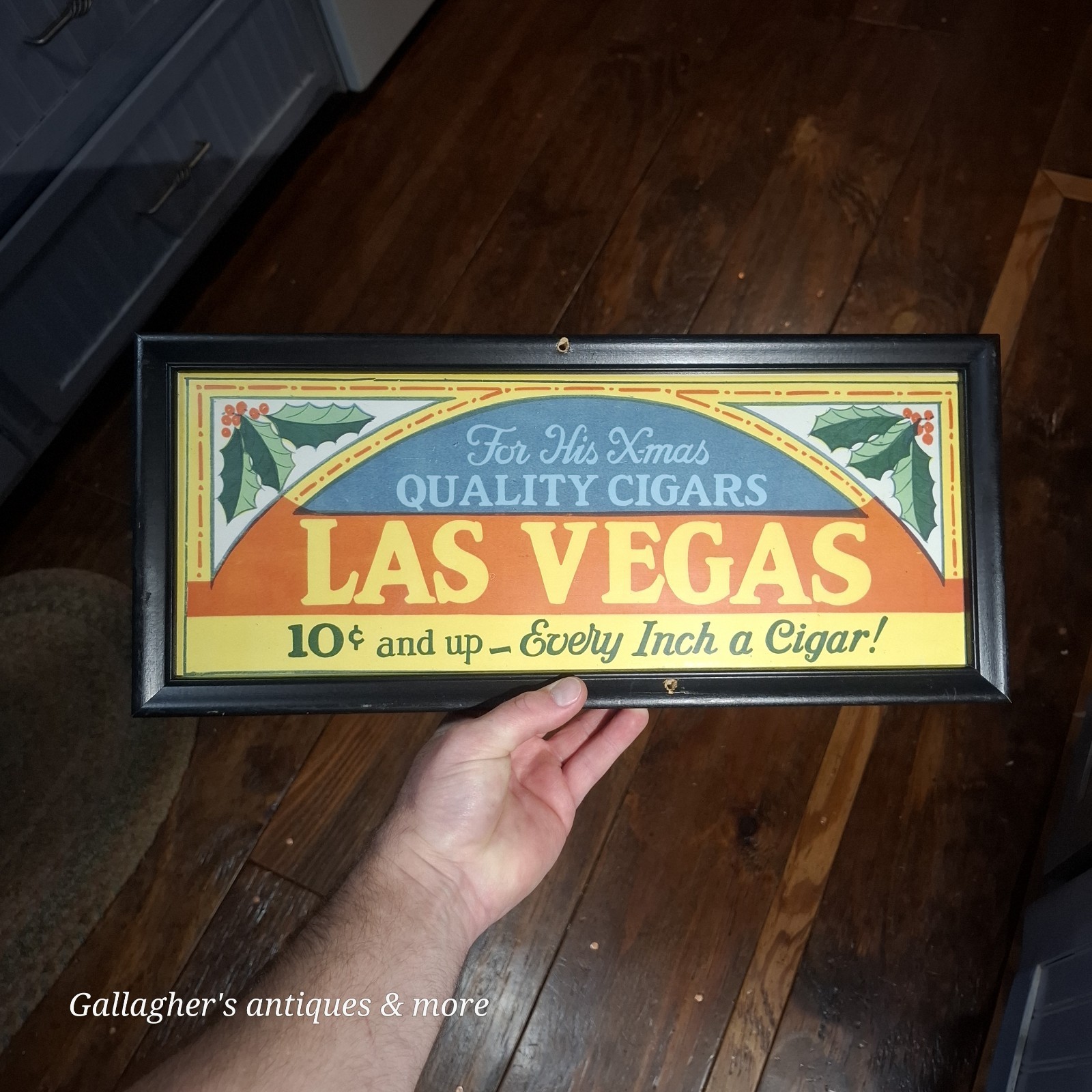 Antique 1920’s LAS VEGAS CIGAR Framed Paper Banner SIGN Original CHRISTMAS Antique 1920’s LAS VEGAS CIGAR Framed Paper Banner SIGN Original CHRISTMAS