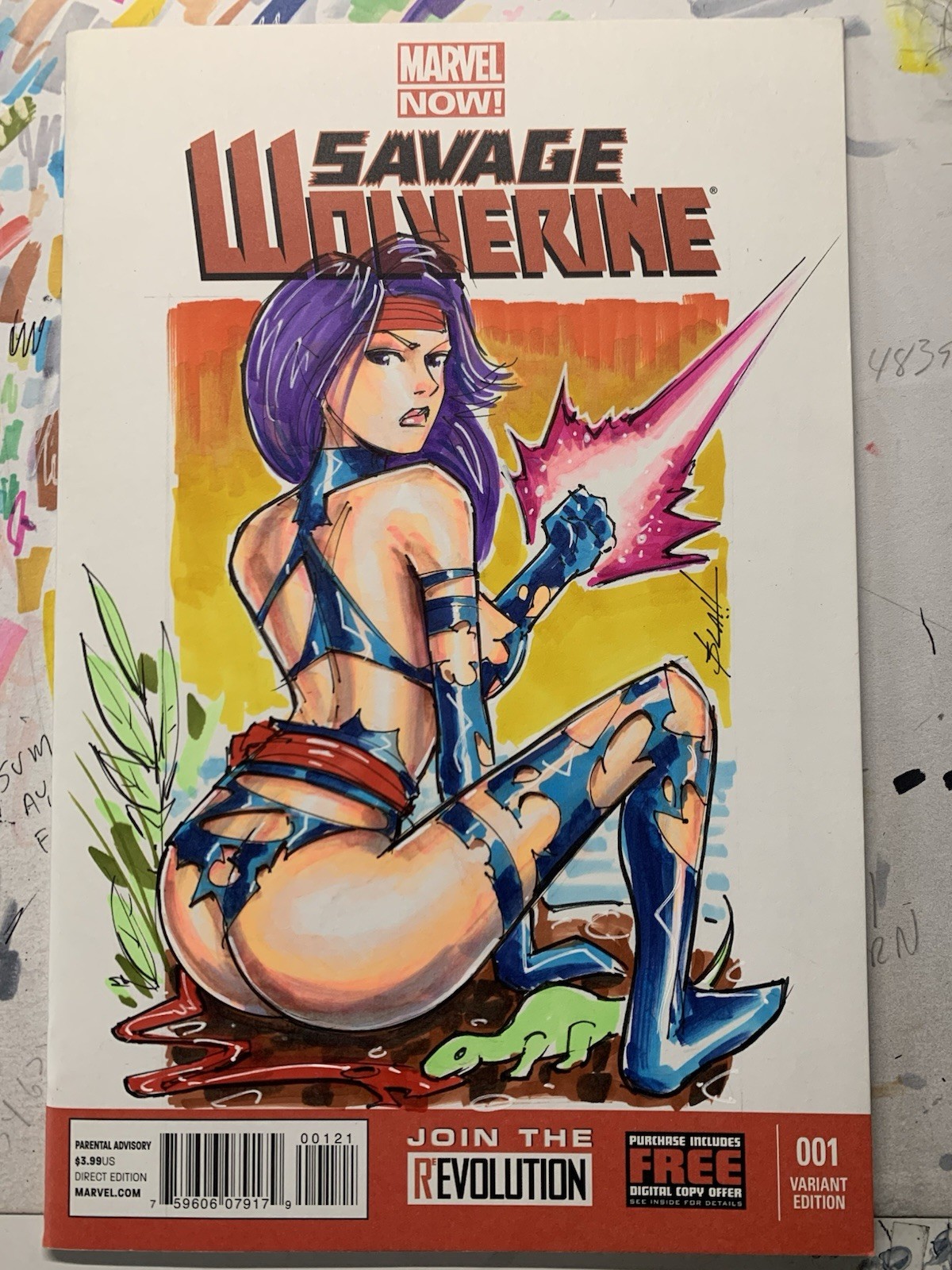 Savage Wolverine 1 Original Sketch Cover Variant Psylocke Savage Wolverine 1 Original Sketch Cover Variant Psylocke