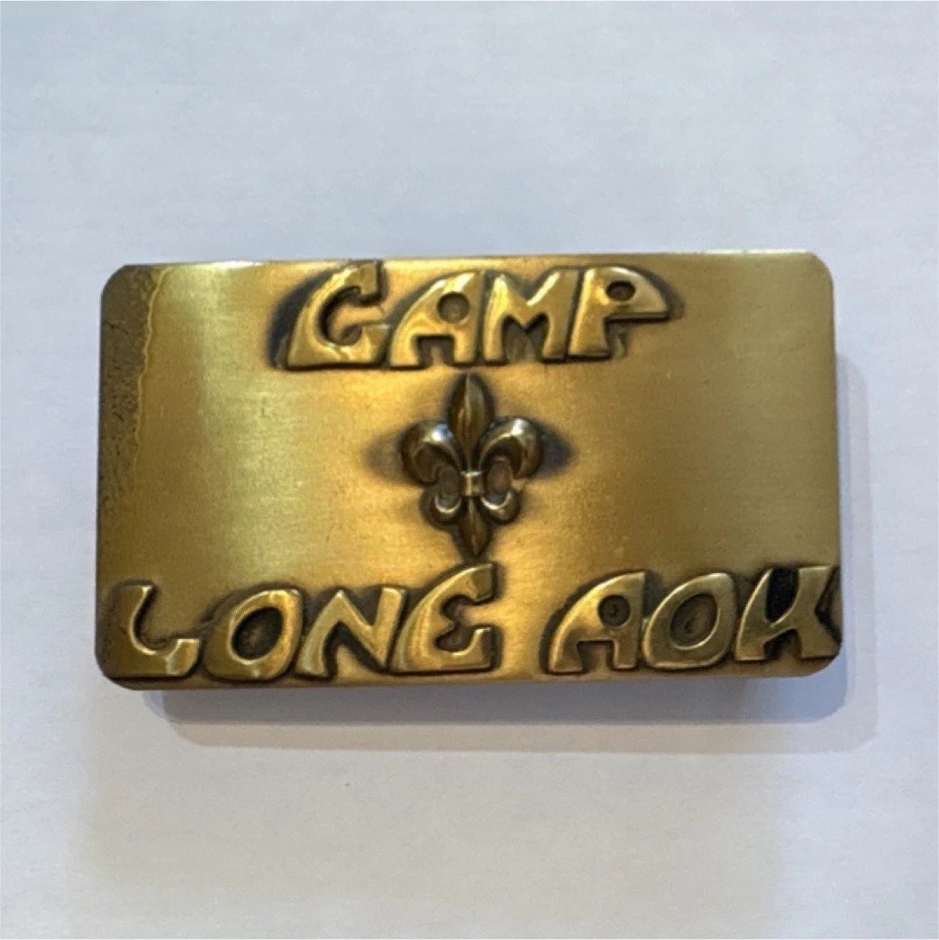 Exceedingly rare misspelled Camp Lone Oak Brass Belt Buckle