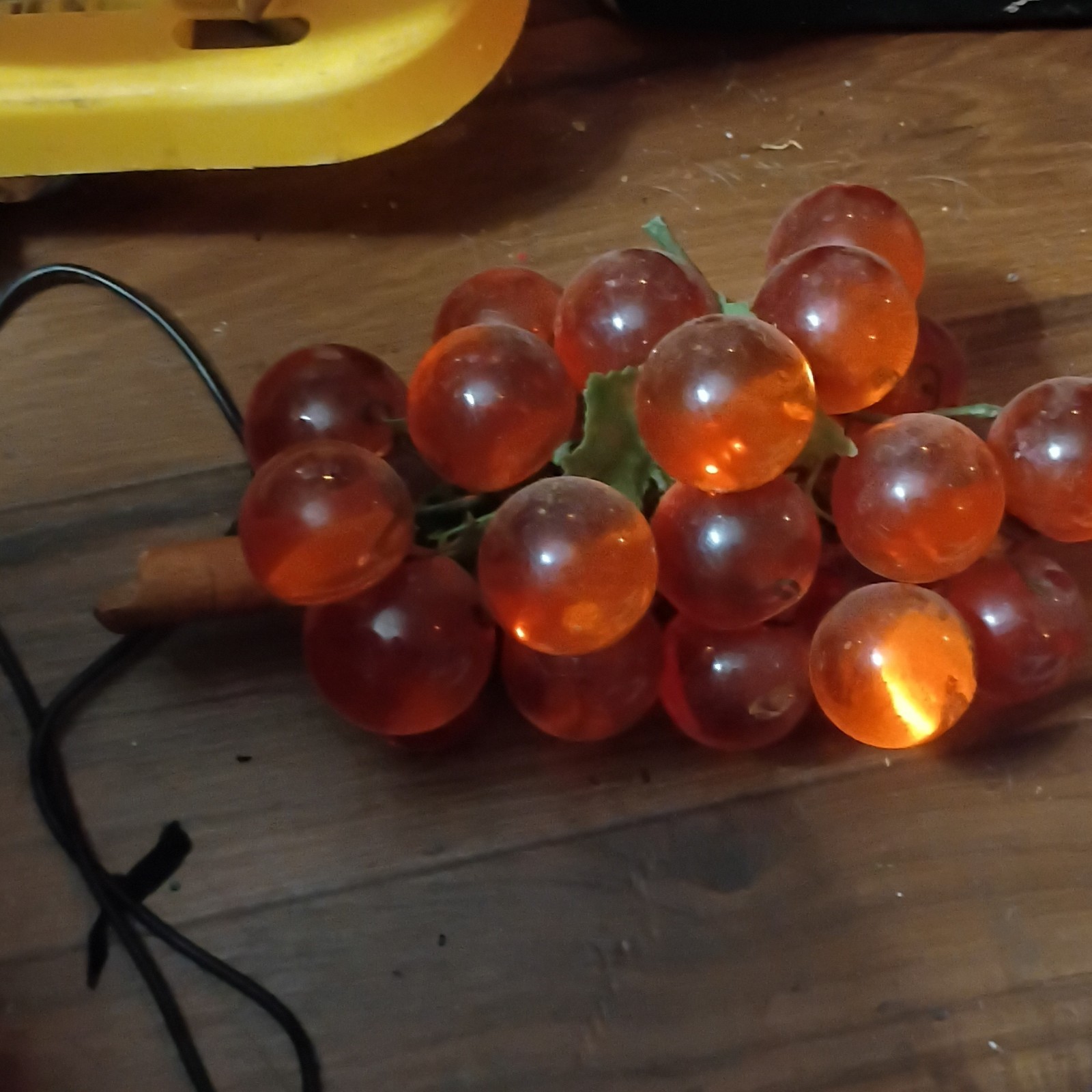Vintage 1960’s Granoby Lucite Grape Cluster Large Acrylic Yellow Wood Stem