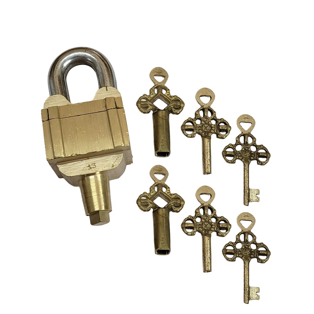 Antique Padlock Brass Hand Crafted Working 6 Keys Square Trick Puzzle Padlock Antique Padlock Brass Hand Crafted Working 6 Keys Square Trick Puzzle Padlock