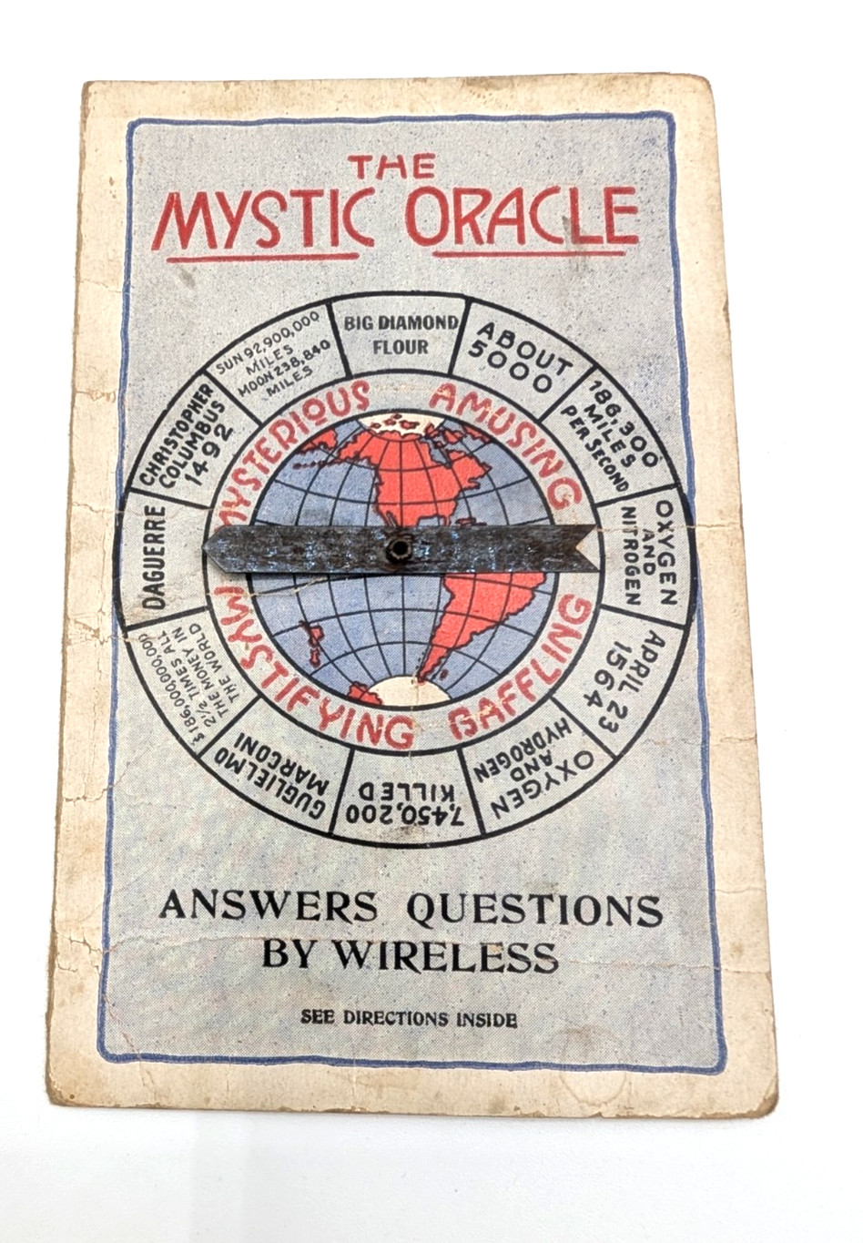 Vintage 1923 Mystic Oracle Fortune Telling Wheel Spinner Big Diamond Flour Ad JB Vintage 1923 Mystic Oracle Fortune Telling Wheel Spinner Big Diamond Flour Ad JB