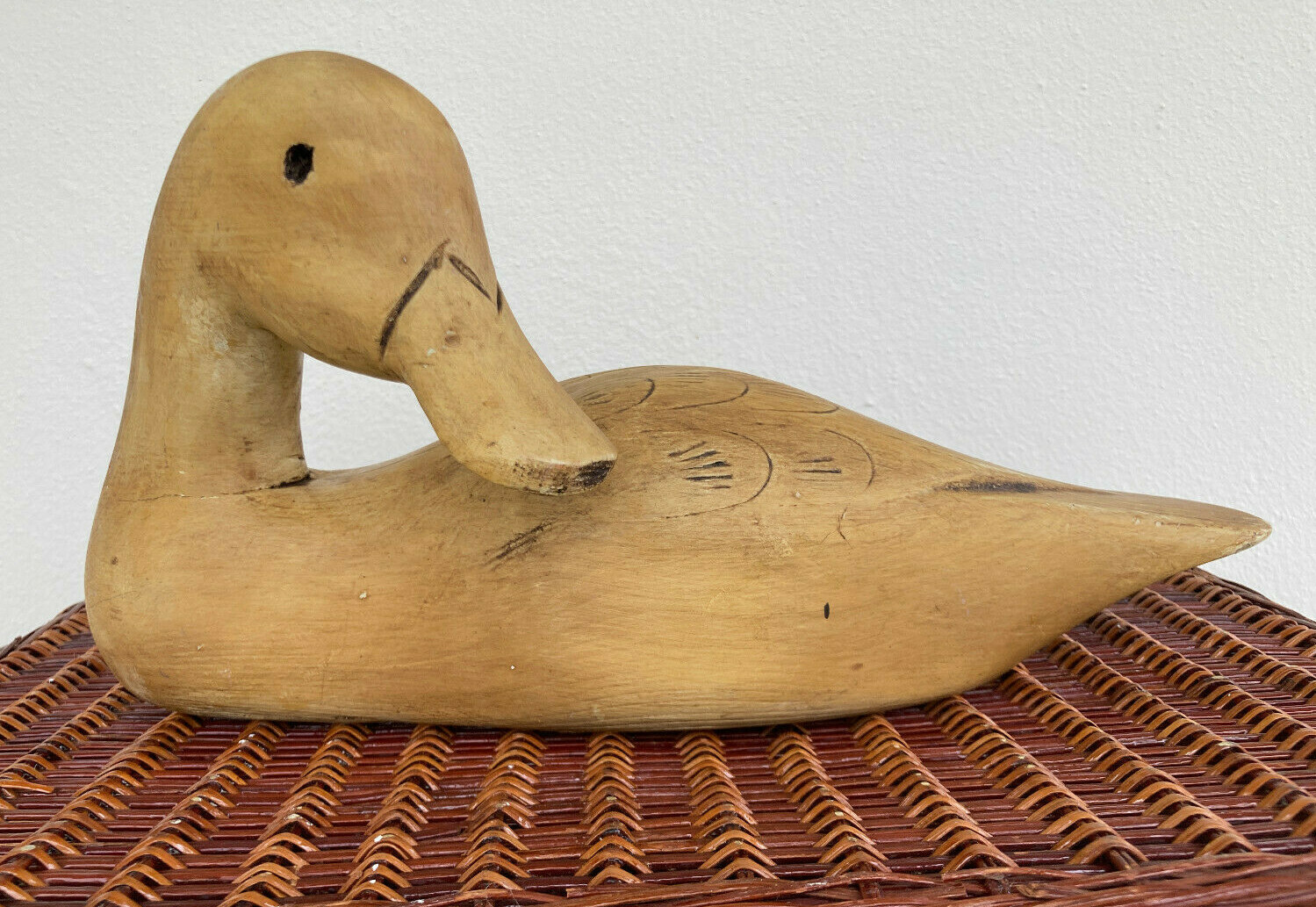 Hand Carved Wooden Duck Decoy Vintage Wood Duck Figurine 6.5\