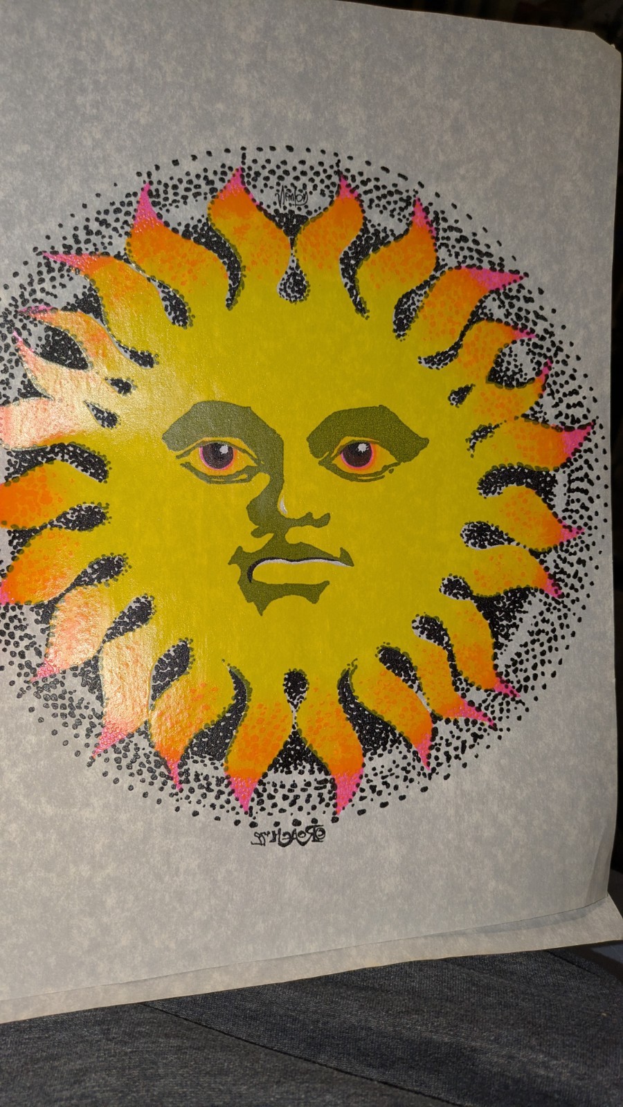 Vintage 1972 Roach Iron On Transfer Hippy Sun DayGlo Blacklight Original NOS