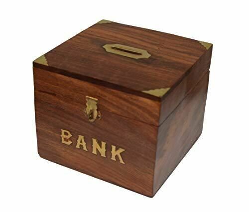 OM SHRI OM Handmade Wood Money Coin Bank, Safe Piggy Bank, Coin Bank for Kids &